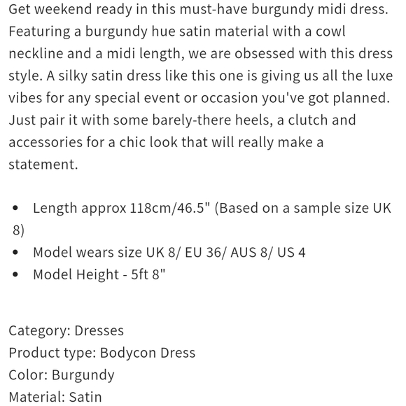 PrettyLittleThing Burgundy Satin Midi Slip Dress size 12 - Picture 5 of 12